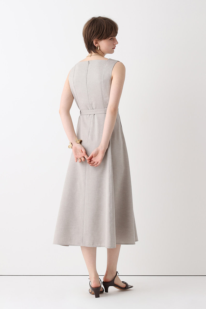 タグ付き新品【allureville】ベージュ ノースリーブ フレアワンピース allureville(アルアバイル)｜スクウェアデザインフレアーワンピース