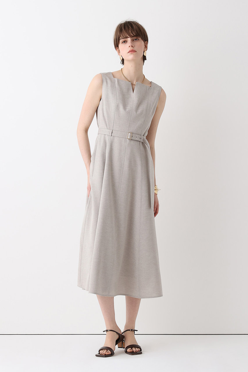 タグ付き新品【allureville】ベージュ ノースリーブ フレアワンピース allureville(アルアバイル)｜スクウェアデザインフレアーワンピース