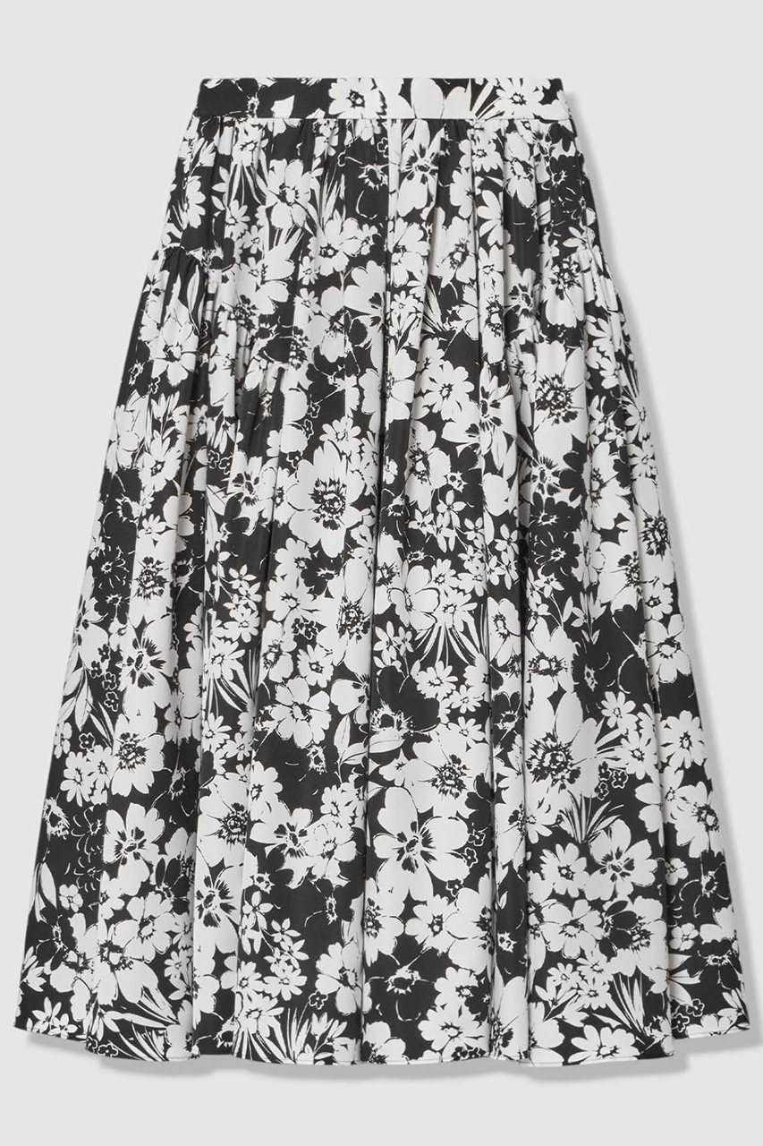 【LOULOU WILLOUGHBY】モノトーンフラワープリントギャザースカート