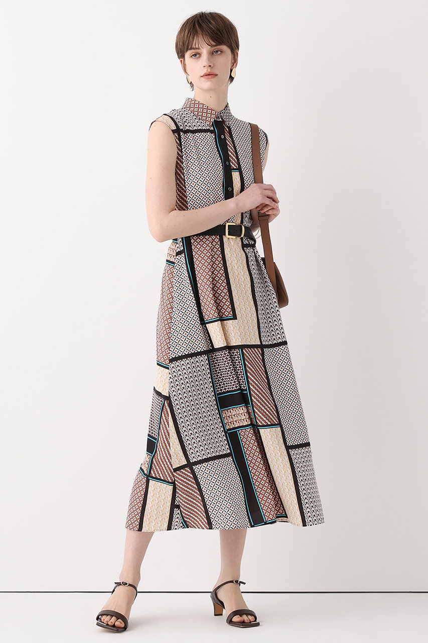 ジオメトリックプリントシャツワンピース