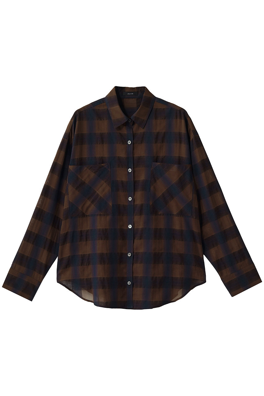 【未使用品】allureville★アルアバイル グレンチェック トップス allureville(アルアバイル)｜シアーチェックシャツ/ブラウン系 の通販