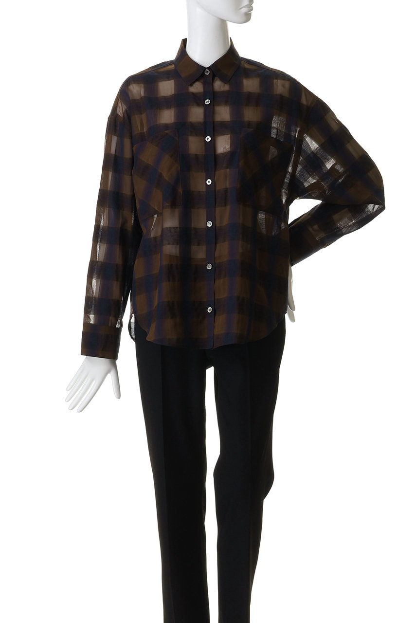 【未使用品】allureville★アルアバイル グレンチェック トップス allureville(アルアバイル)｜シアーチェックシャツ/ブラウン系 の通販
