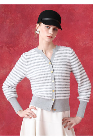 アルアバイル/allurevilleの【予約販売】【LOULOU WILLOUGHBY】フェザーボーダーキーネックカーディガン(110300/110303)