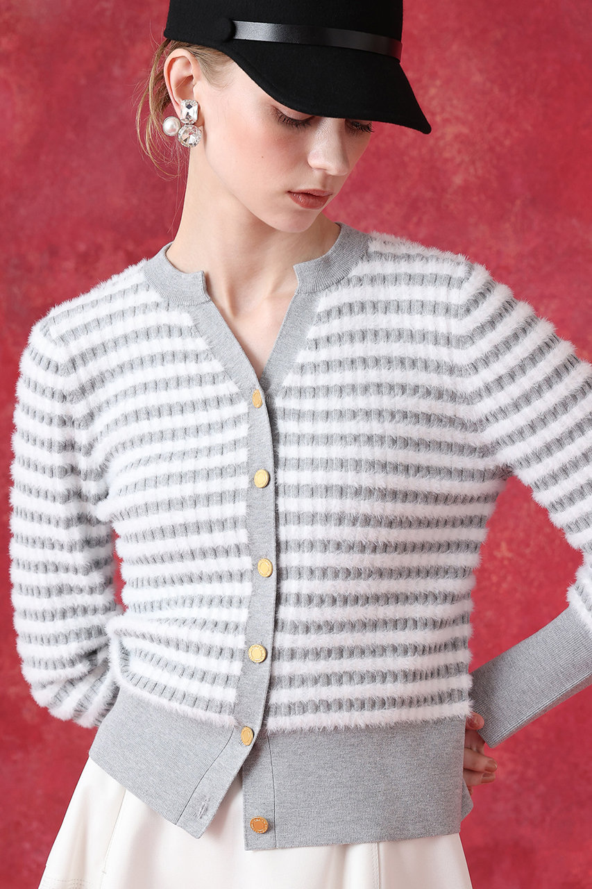 アルアバイル/allurevilleの【予約販売】【LOULOU WILLOUGHBY】フェザーボーダーキーネックカーディガン(グレー/21262016270-92-020)