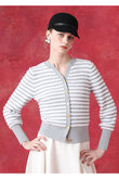 【LOULOU WILLOUGHBY】フェザーボーダーキーネックカーディガン
