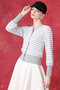 【予約販売】【LOULOU WILLOUGHBY】フェザーボーダーキーネックカーディガン アルアバイル/allureville