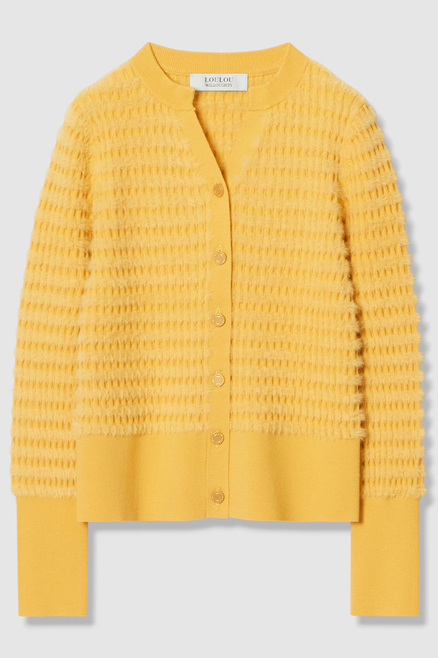 allureville 【LOULOU WILLOUGHBY】フェザーボーダーキーネックカーディガン (イエロー, 2) アルアバイル ELLE SHOP