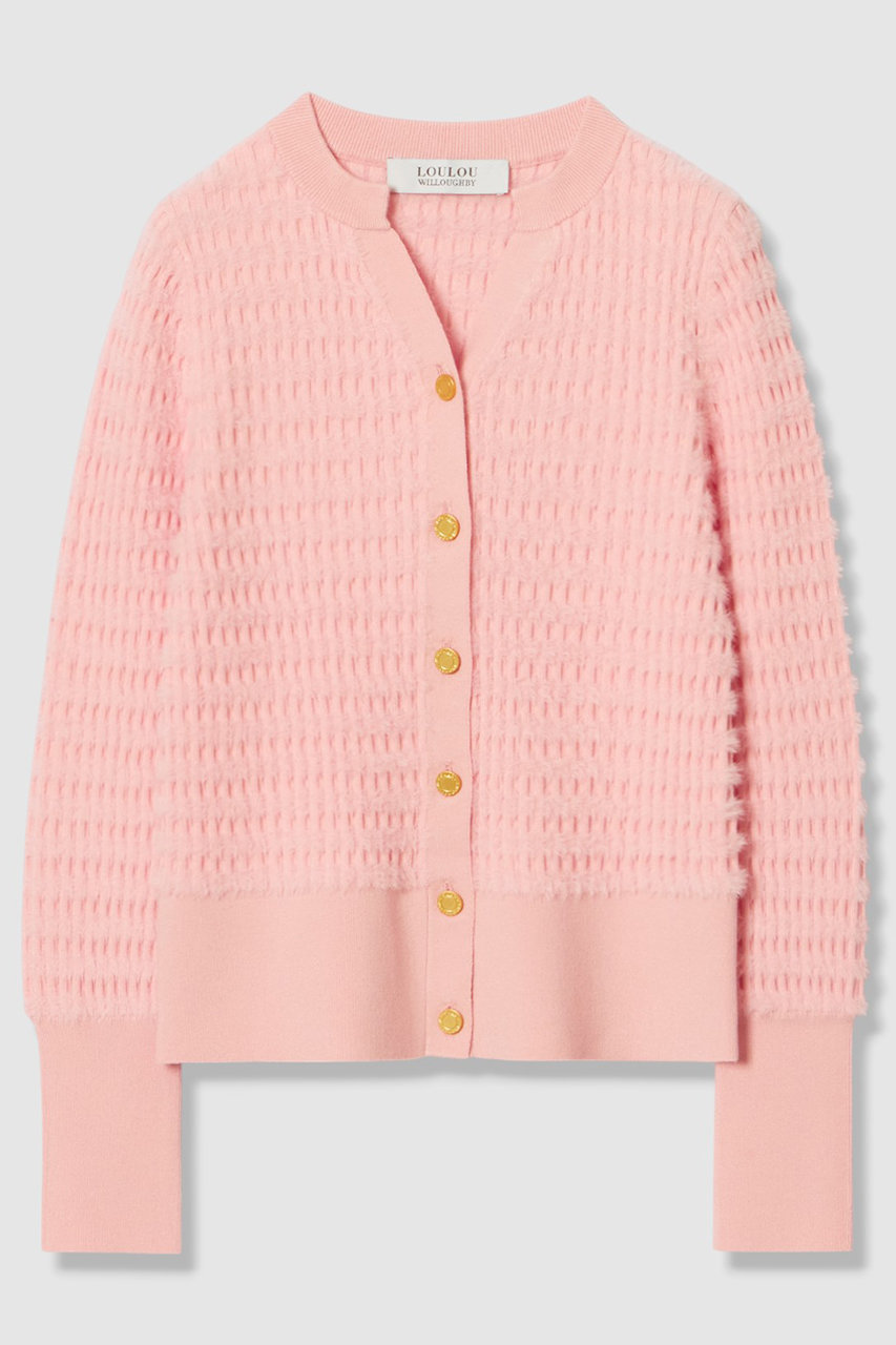 allureville 【LOULOU WILLOUGHBY】フェザーボーダーキーネックカーディガン (ライトピンク, 2) アルアバイル ELLE SHOP
