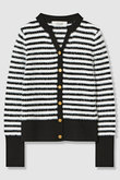 【LOULOU WILLOUGHBY】フェザーボーダーキーネックカーディガン