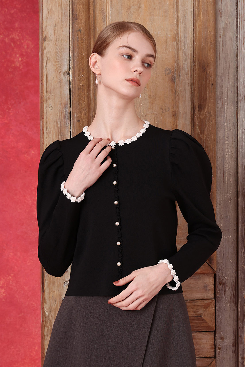 アルアバイル/allurevilleの【予約販売】【LOULOU WILLOUGHBY】クロッシェフラワージゴスリーブプルオーバー(ブラック系/21262016350-98-020)