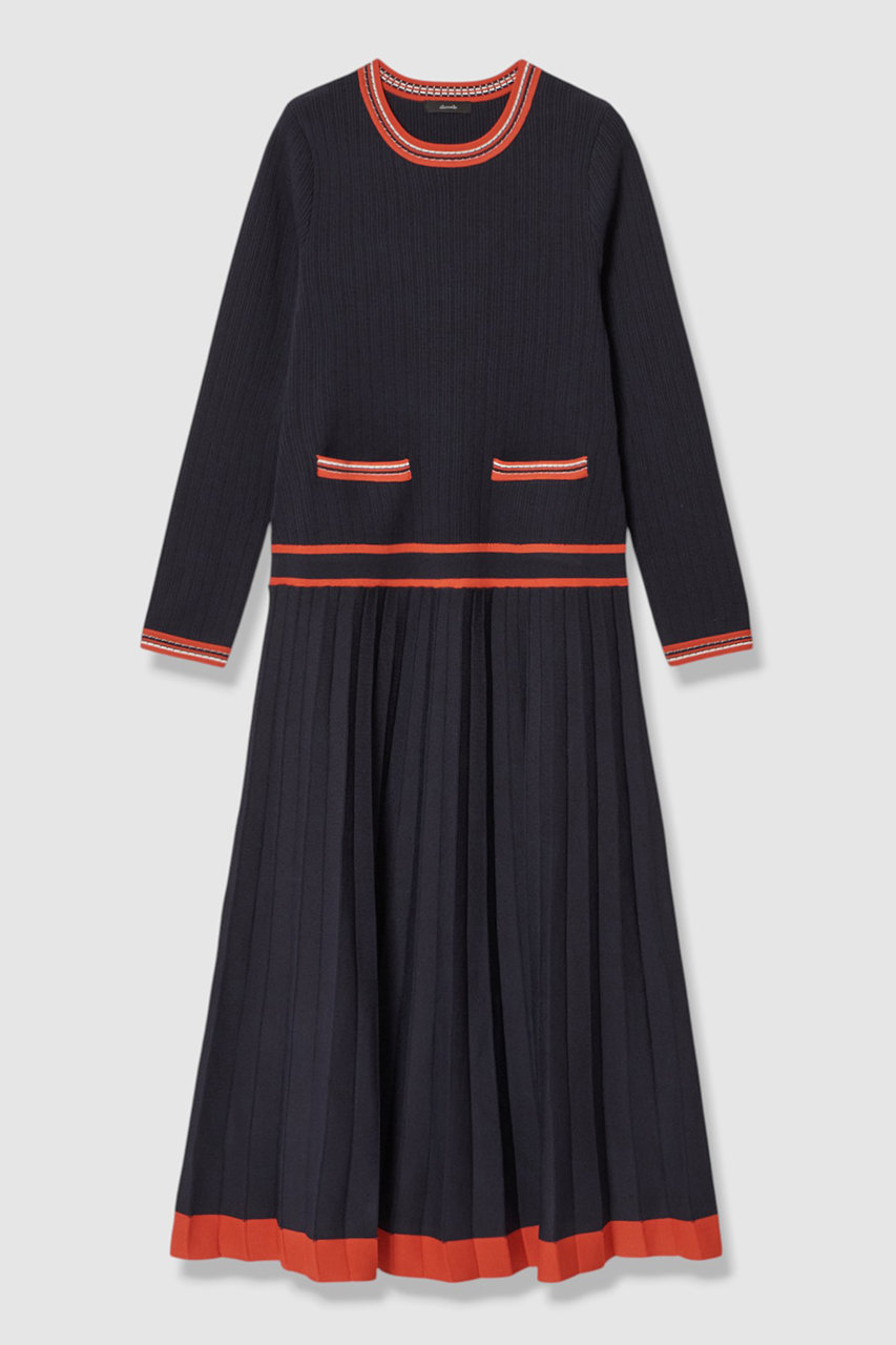 アルアバイル/allurevilleの【予約販売】ラインアクセントプリーツニットワンピース(ネイビー/20262014110-65-020)