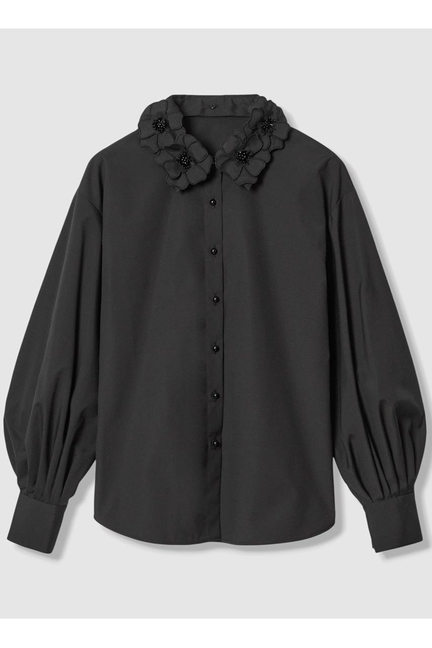 allureville 【LOULOU WILLOUGHBY】コサージュ衿長袖シャツ (ブラック, 2) アルアバイル ELLE SHOP