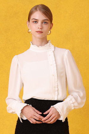アルアバイル/allurevilleの【予約販売】【LOULOU WILLOUGHBY】バックサテンアムンゼンフリルシャツブラウス(110400/110403)