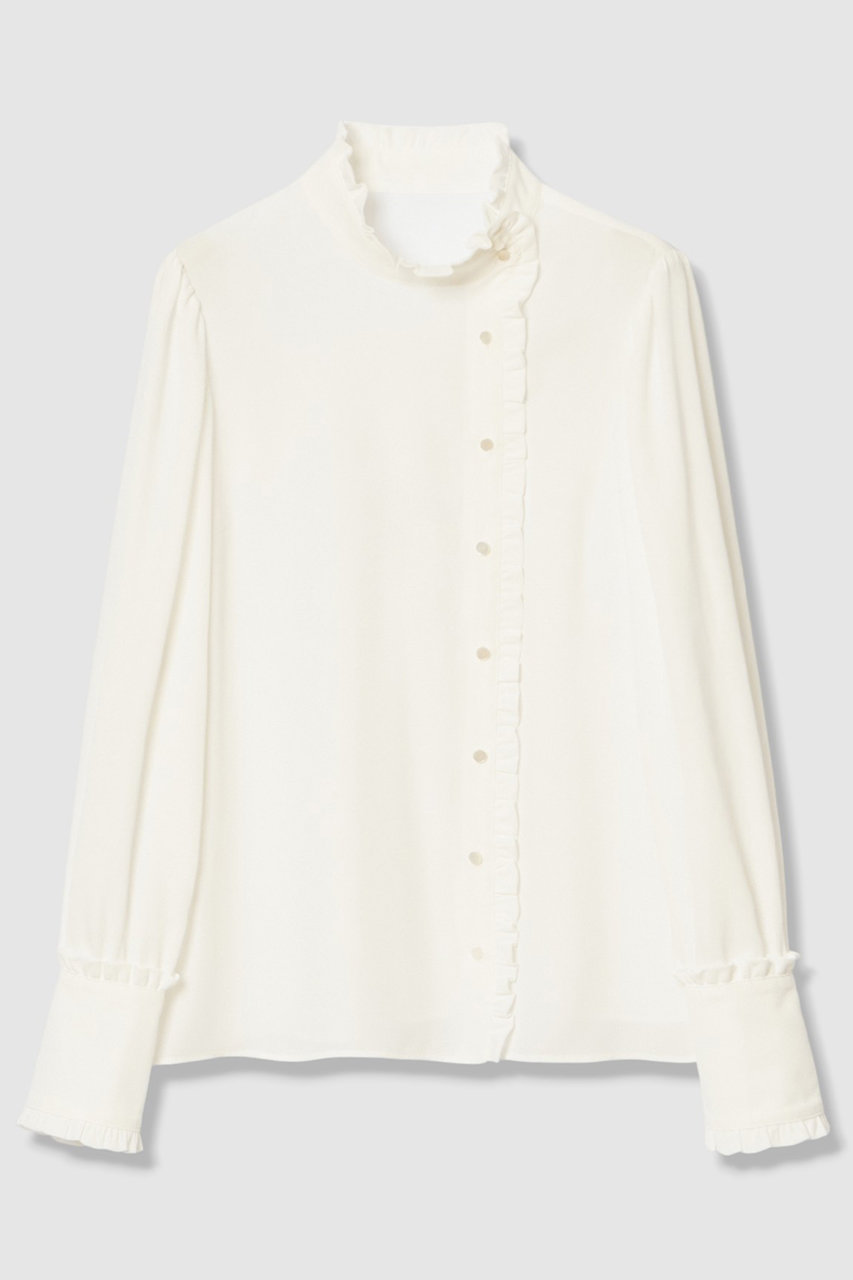 allureville 【LOULOU WILLOUGHBY】バックサテンアムンゼンフリルシャツブラウス (オフホワイト, 2) アルアバイル ELLE SHOP
