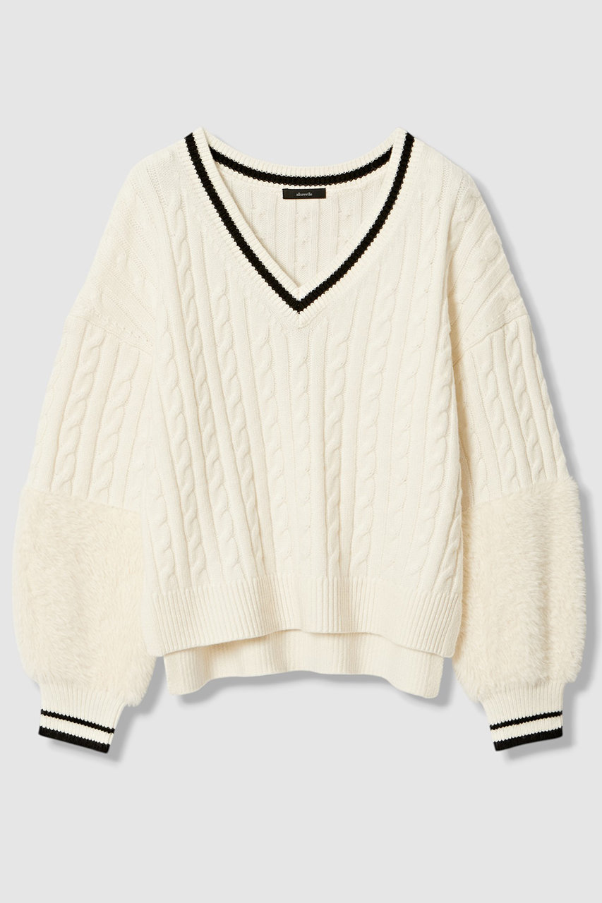 allureville バイカラーケーブルVプルオーバー (ホワイト系, 2) アルアバイル ELLE SHOP