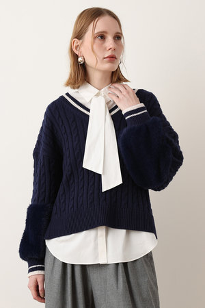 アルアバイル/allurevilleの【予約販売】バイカラーケーブルVプルオーバー