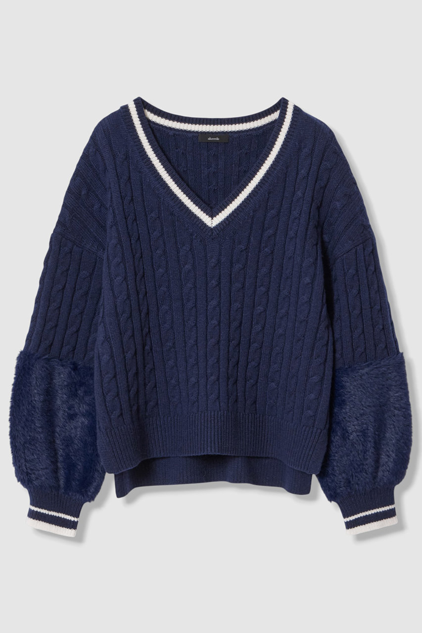 allureville バイカラーケーブルVプルオーバー (ネイビー1, 2) アルアバイル ELLE SHOP