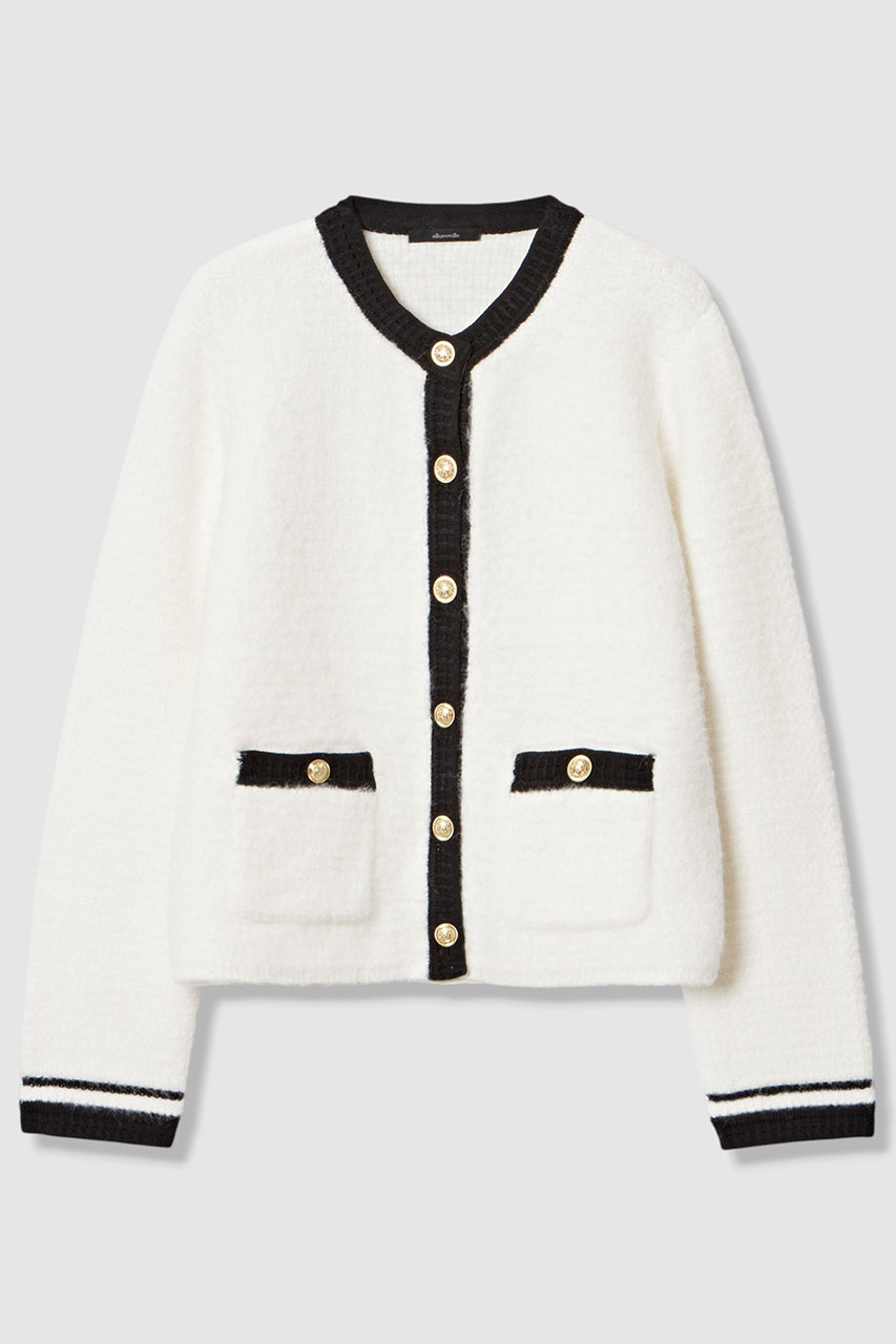 allureville ブラッシュドニットバイカラーカーディガン (オフホワイト, 2) アルアバイル ELLE SHOP