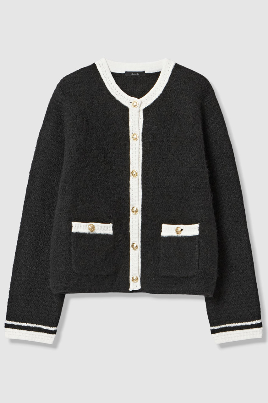allureville ブラッシュドニットバイカラーカーディガン (ブラック, 2) アルアバイル ELLE SHOP