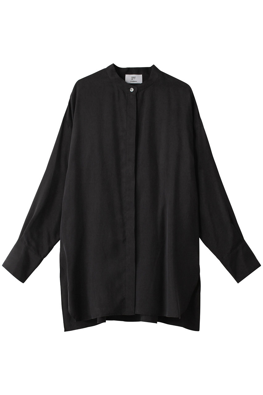 1er Arrondissement キュプラフィブリルスタンドカラーシャツ (ブラック, 38) プルミエ アロンディスモン ELLE SHOP