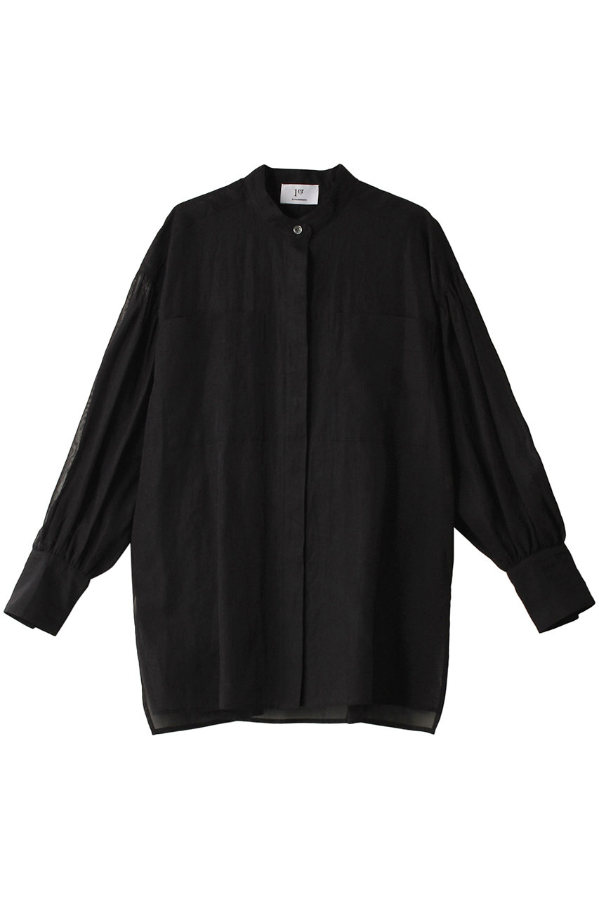 プルミエ アロンディスモン/1er Arrondissementのオーガンジースタンドカラーシャツ(ブラック/B1042AFB035)