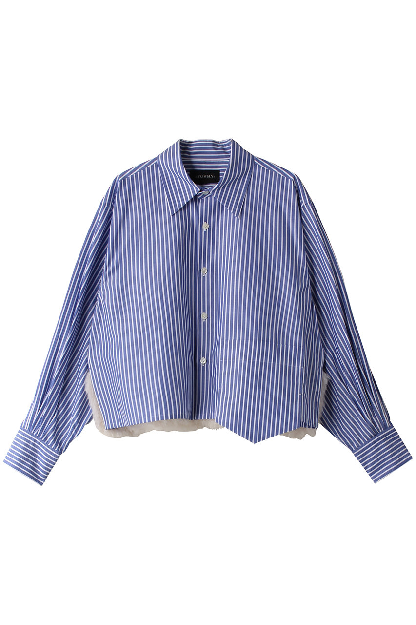 1er Arrondissement 【STUMBLY】ファーコンビネーションクロップドシャツ (ブルー, 36) プルミエ アロンディスモン ELLE SHOP 1er Arrondissement 【STUMBLY】ファーコンビネーションクロップドシャツ (ブルー, 36) プルミエ アロンディスモン ELLE SHOP