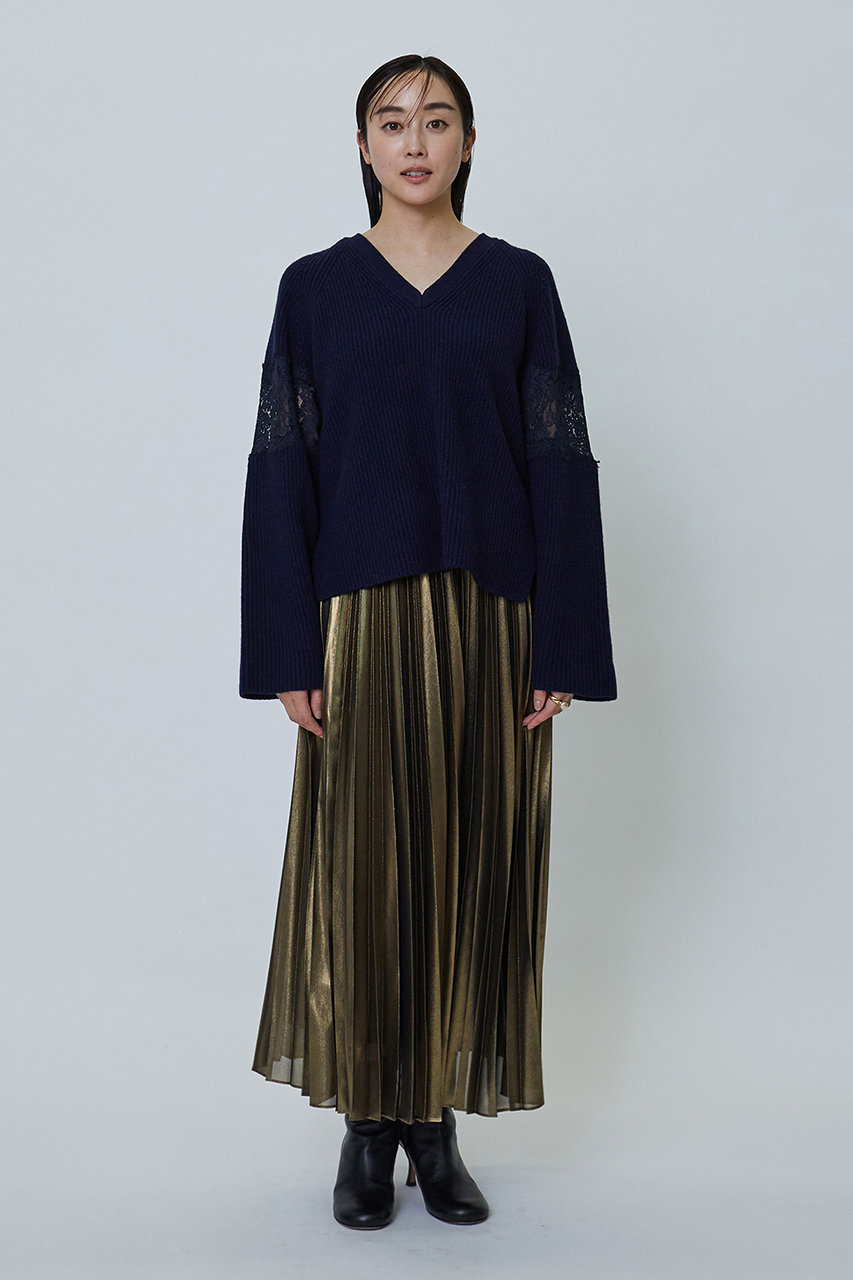 プルミエアロンディスモン アルパカ起毛 ホールガーメント Vネックプルオーバー 1er Arrondissement(プルミエ アロンディスモン)｜レース畦Vネック