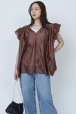 【WEB限定】ワッシャーサテンフリルスリーブブラウス