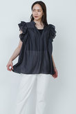 【WEB限定】ワッシャーサテンフリルスリーブブラウス