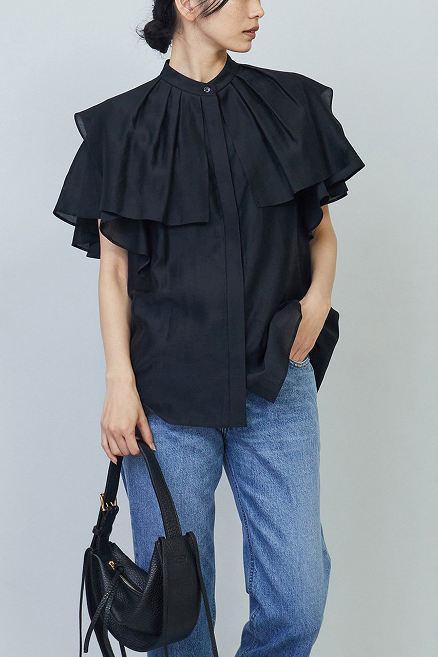 1er Arrondissement 【WEB限定】シアーテンセルラッフルブラウス (ブラック, 38) プルミエ アロンディスモン ELLE SHOP 1er Arrondissement 【WEB限定】シアーテンセルラッフルブラウス (ブラック, 38) プルミエ アロンディスモン ELLE SHOP