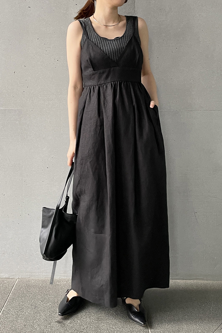 1er Arrondissement 高密度リネンキャミドレス (ブラック, 36) プルミエ アロンディスモン ELLE SHOP 1er Arrondissement 高密度リネンキャミドレス (ブラック, 36) プルミエ アロンディスモン ELLE SHOP
