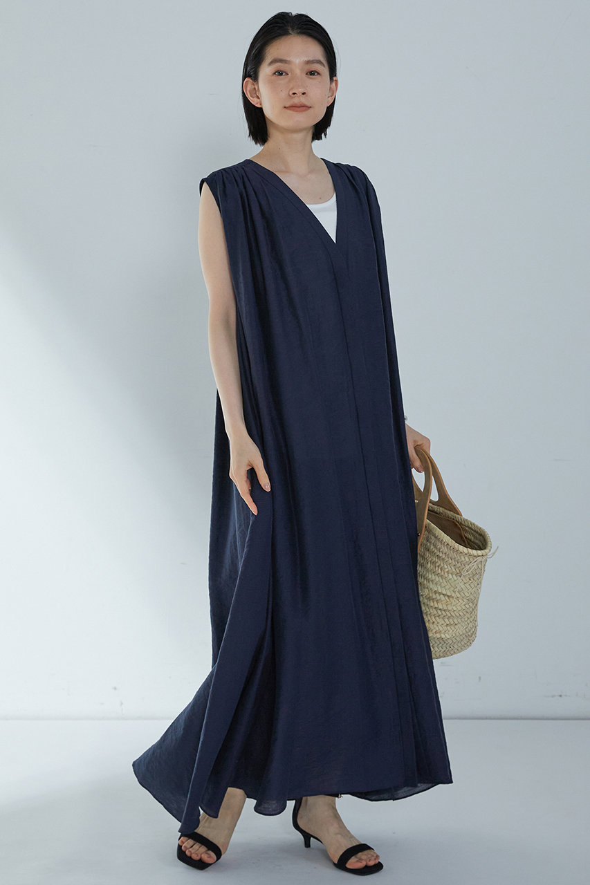 1er Arrondissement アセテートシアーリネンワンピース (ネイビー, 38) プルミエ アロンディスモン ELLE SHOP 1er Arrondissement アセテートシアーリネンワンピース (ネイビー, 38) プルミエ アロンディスモン ELLE SHOP