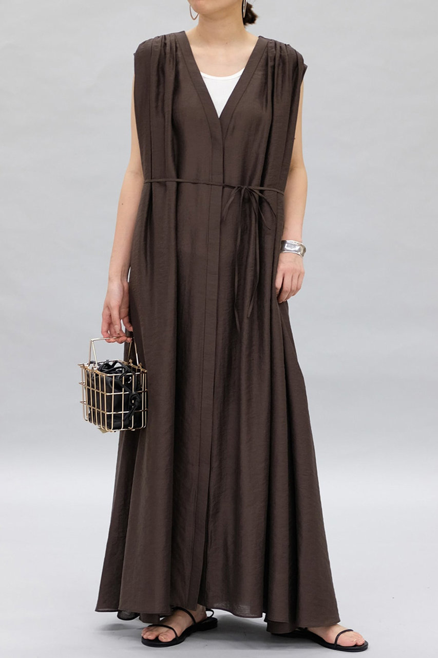 1er Arrondissement アセテートシアーリネンワンピース (ブラウン【Web限定】, 38) プルミエ アロンディスモン ELLE SHOP 1er Arrondissement アセテートシアーリネンワンピース (ブラウン【Web限定】, 38) プルミエ アロンディスモン ELLE SHOP
