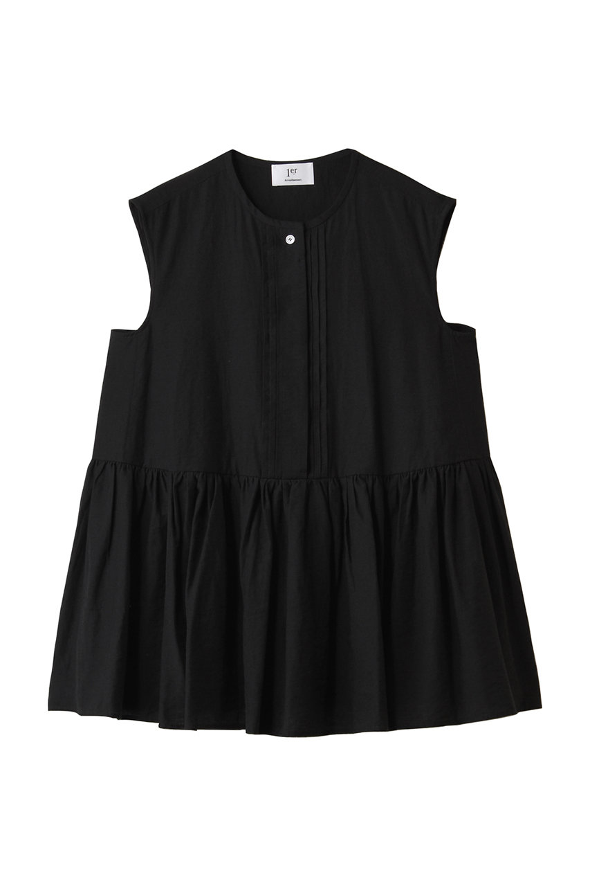 プルミエ アロンディスモン/1er Arrondissementのリネンレーヨンペプラムブラウス(ブラック/B1053AFB161)