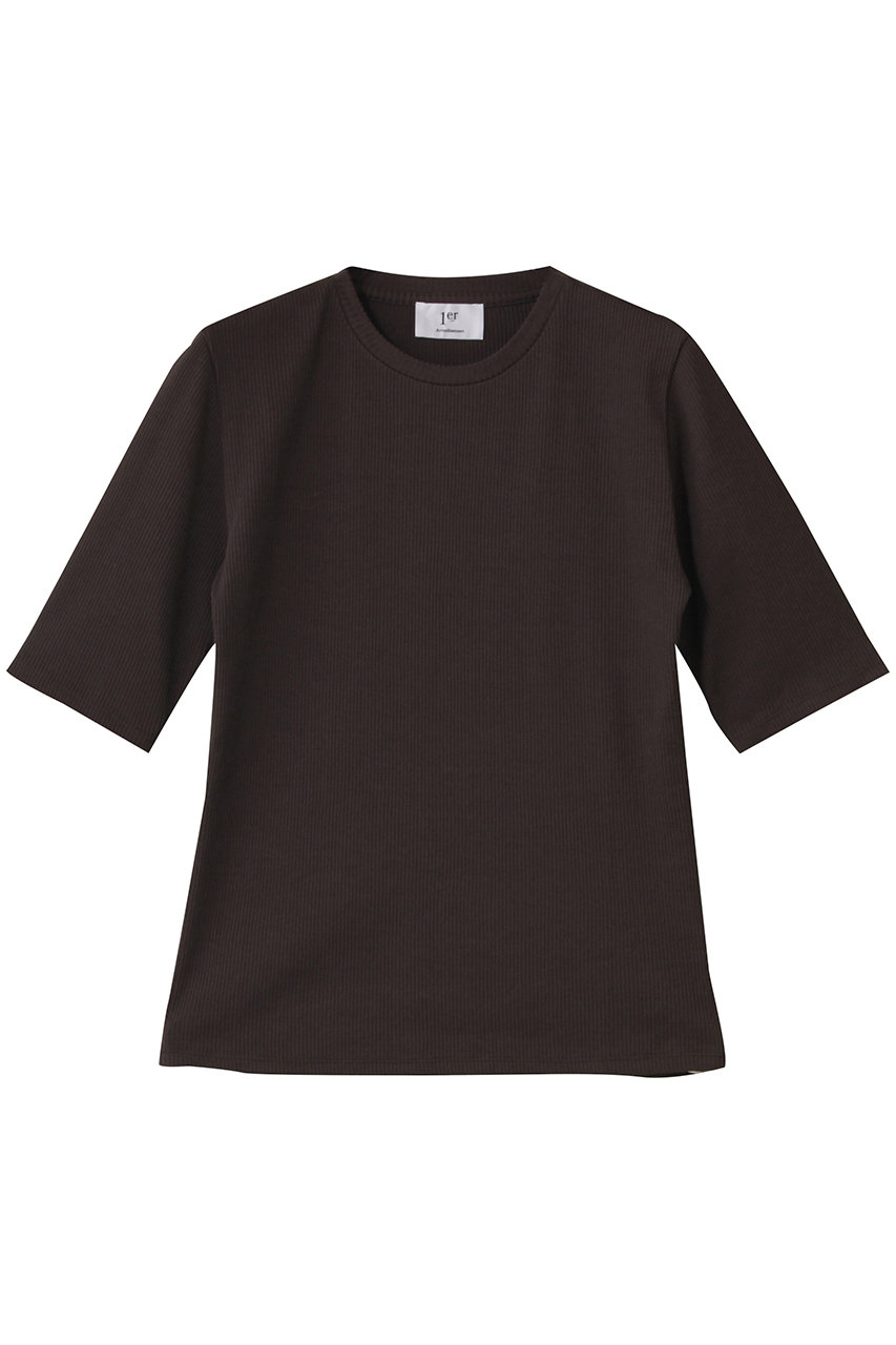 プルミエ アロンディスモン/1er Arrondissementのリブ5分袖Tシャツ(ブラウン/B1053AUB207)