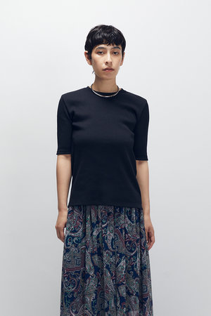 プルミエ アロンディスモン/1er Arrondissementのリブ5分袖Tシャツ(110100/110102)