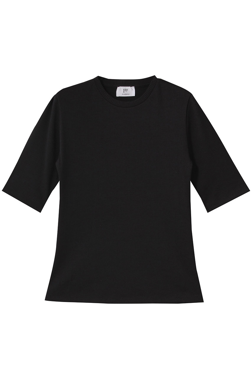 プルミエ アロンディスモン/1er Arrondissementのリブ5分袖Tシャツ(ブラック/B1053AUB207)