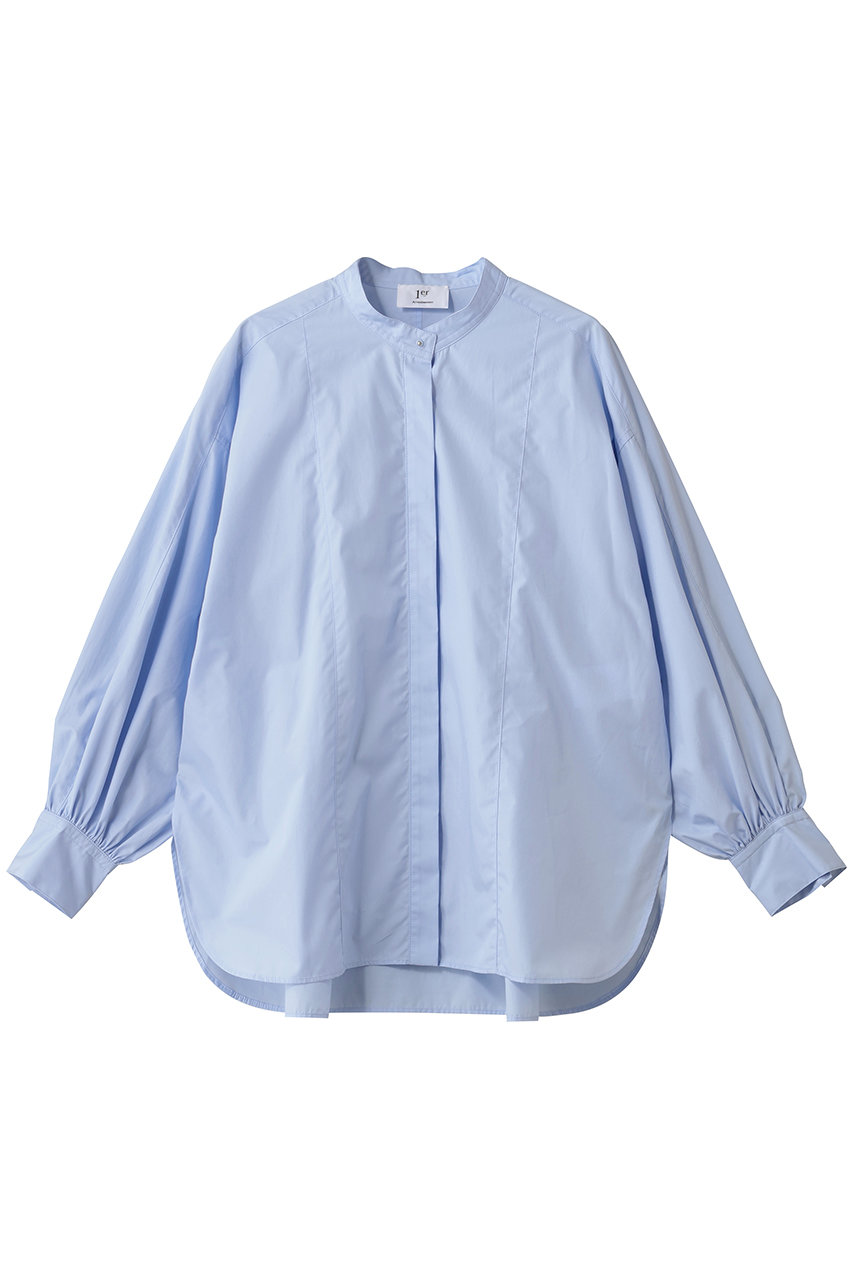 プルミエ アロンディスモン/1er Arrondissementのコットンポプリンバンドカラーシャツ(ブルー/B1054AFB035)