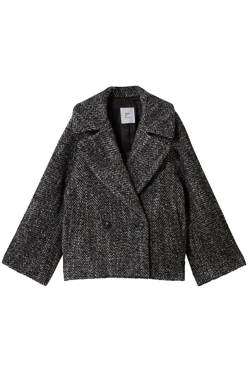 1er Arrondissement へリンボンラメツイードショートコート (ブラック, 36) プルミエ アロンディスモン ELLE SHOP