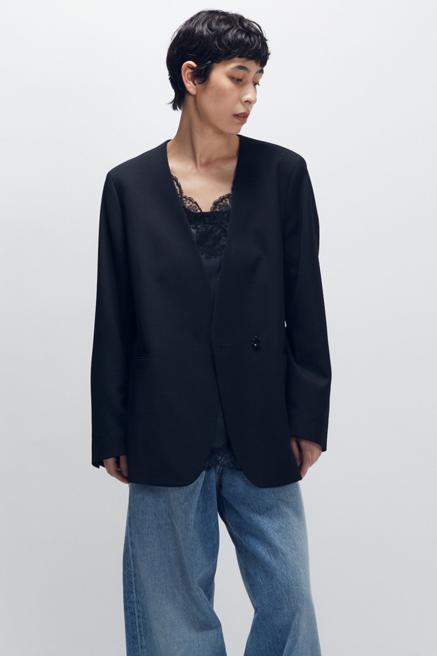 1er Arrondissement クリアーウールノーカラージャケット (ブラック, 38) プルミエ アロンディスモン ELLE SHOP 1er Arrondissement クリアーウールノーカラージャケット (ブラック, 38) プルミエ アロンディスモン ELLE SHOP