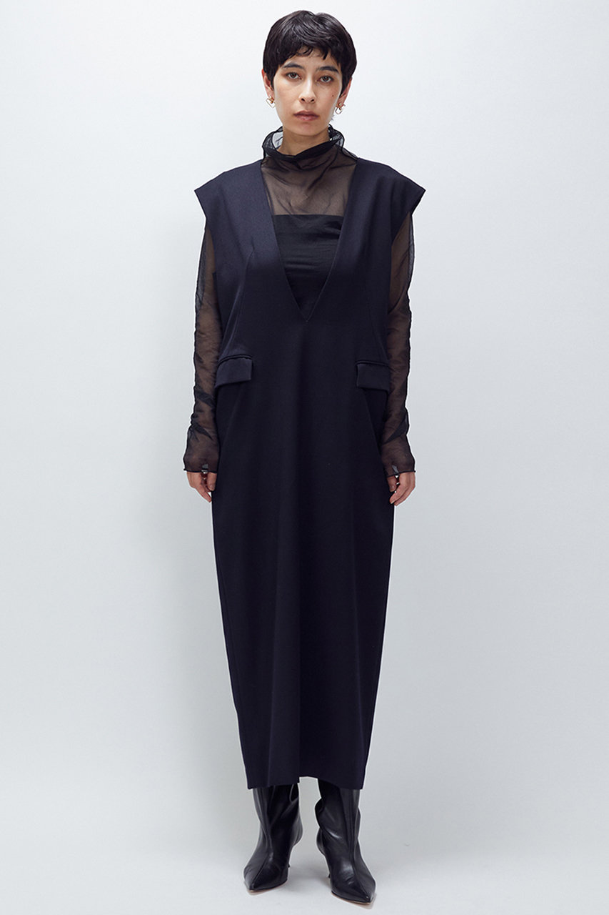 プルミエ アロンディスモン/1er Arrondissementのウールサテンワンピース(ネイビー/B1054AFA027)