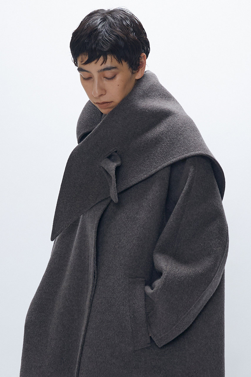TOPダブルビーバーステンカラーコート(スカーフ付)