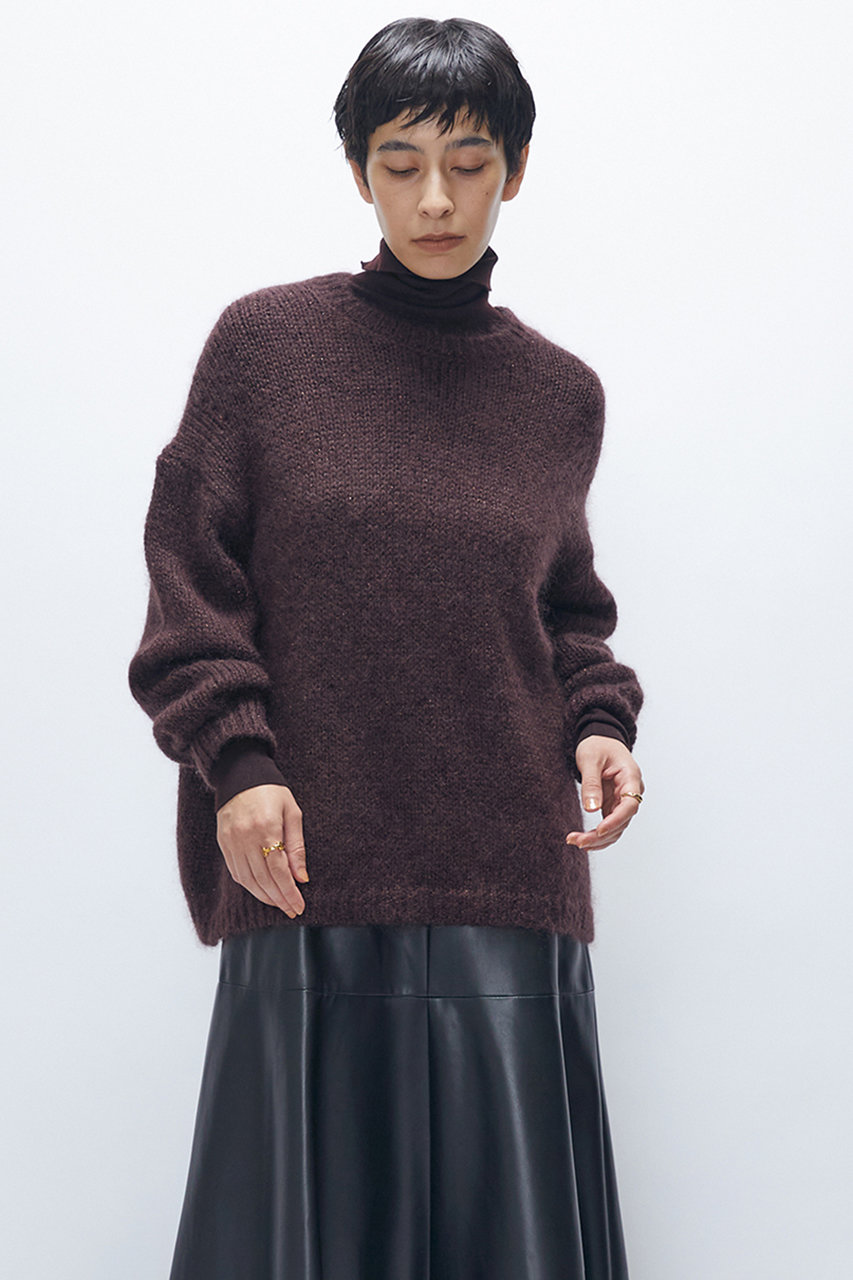 モヘアラメリリヤーンクルーネックニット