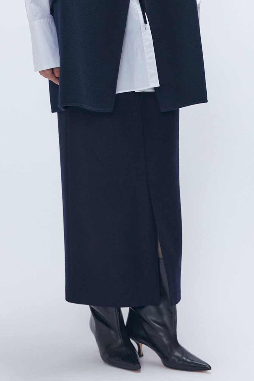1er Arrondissement ウールスムースタイトスカート (ネイビー, 38) プルミエ アロンディスモン ELLE SHOP