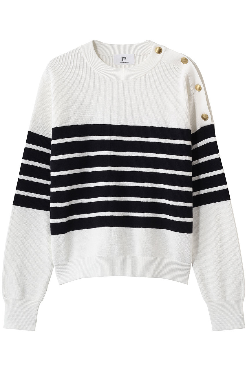 プルミエ アロンディスモン/1er Arrondissementのハイツイストコットンボーダープルオーバー(ホワイト系/B1061AKW410)