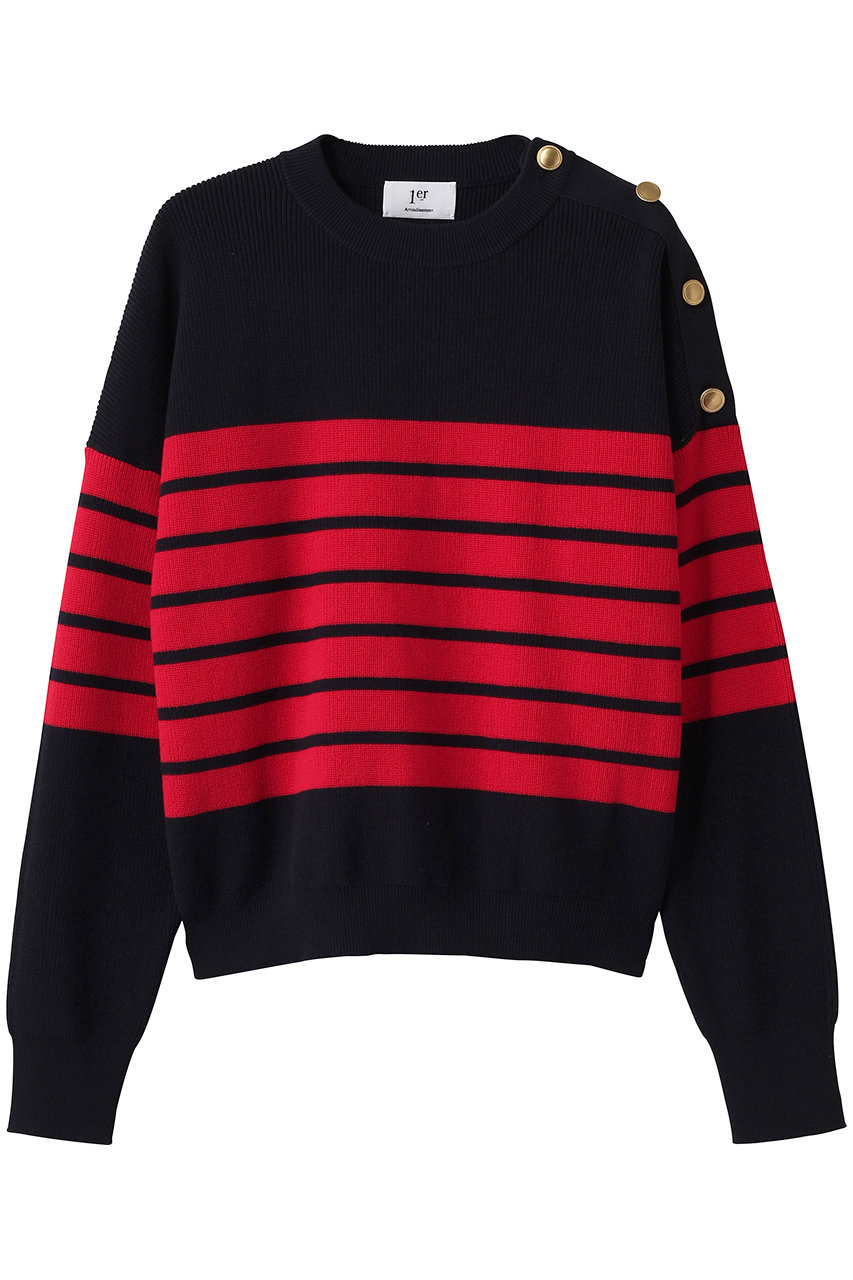 プルミエ アロンディスモン/1er Arrondissementのハイツイストコットンボーダープルオーバー(レッド系/B1061AKW410)