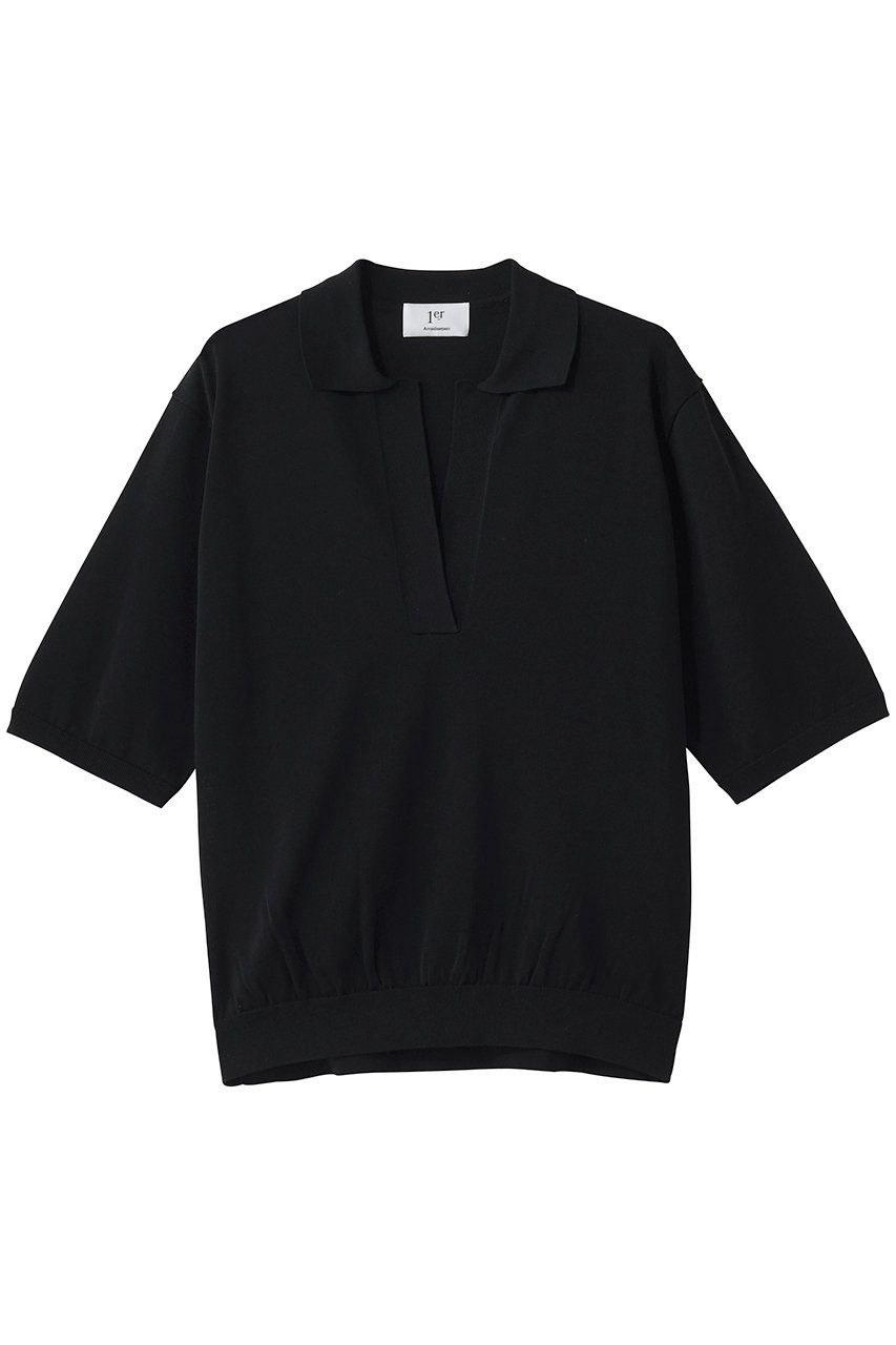 プルミエ アロンディスモン/1er Arrondissementのスキッパーショートスリーブニット(ブラック/B1062AKW418)