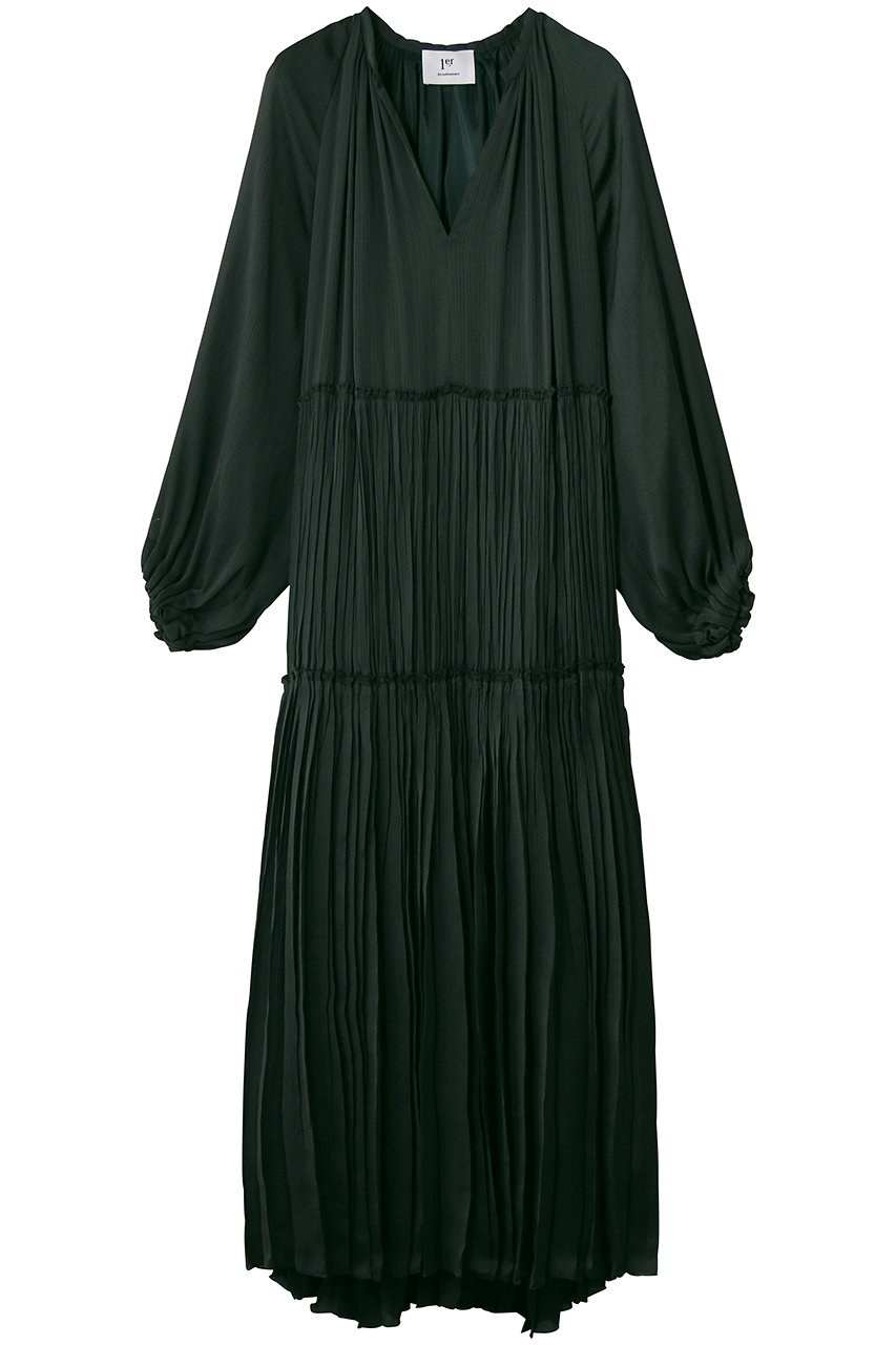 プルミエ アロンディスモン/1er Arrondissementのヨーリューサテンプリーツワンピース(グリーン/B1062AFA020)