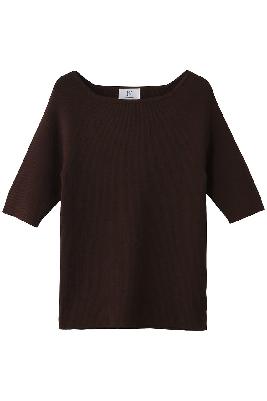 プルミエ アロンディスモン/1er Arrondissementのボートネックハーフスリーブニット(ブラウン/B1062AKW428)