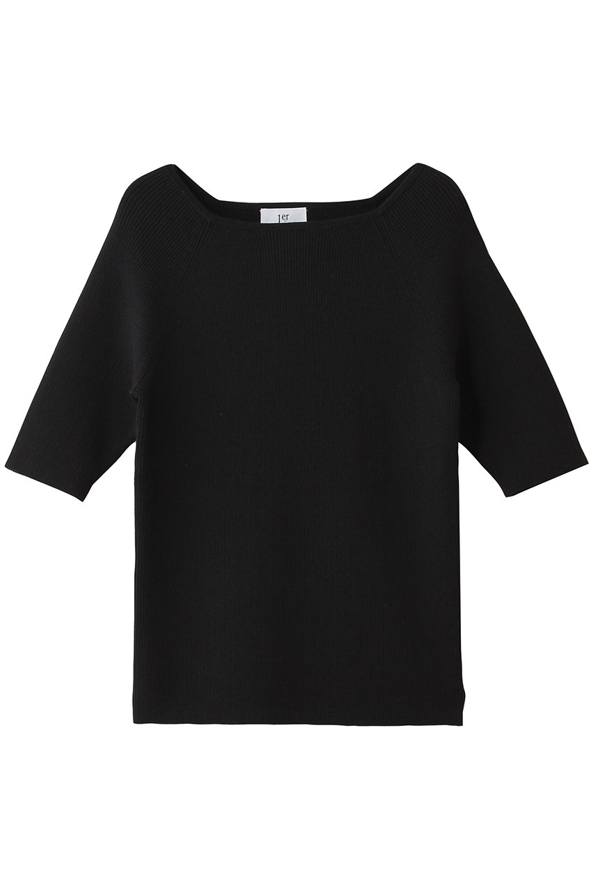 プルミエ アロンディスモン/1er Arrondissementのボートネックハーフスリーブニット(ブラック/B1062AKW428)